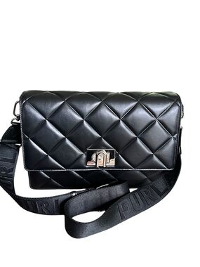Furla 1927 Soft Quilted Leather Crossbody Shoulder Bag WB00442 Black